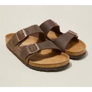 Birkenstock Arizona Soft Slide Brown Leather Sandal - Men's 10